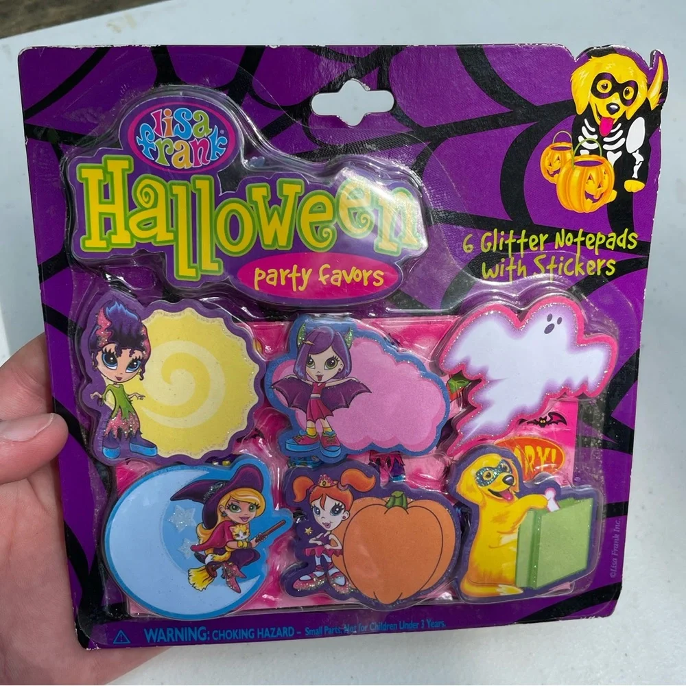 New Lisa Frank Halloween Party Favors 6 Glitter Notepads With Stickers Rare Dog